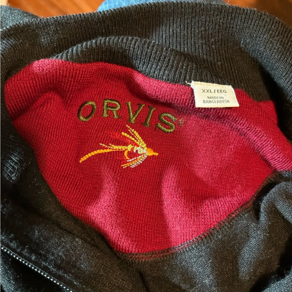 Orvis 100% Merino Wool Quarter Zip Sweater XXL Black Fly Fishing Pullover (1036)